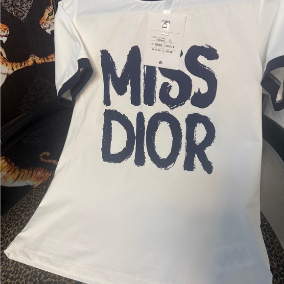 Miss Dior White Tee with Dark Blue Lettering - Picture 1 of 5